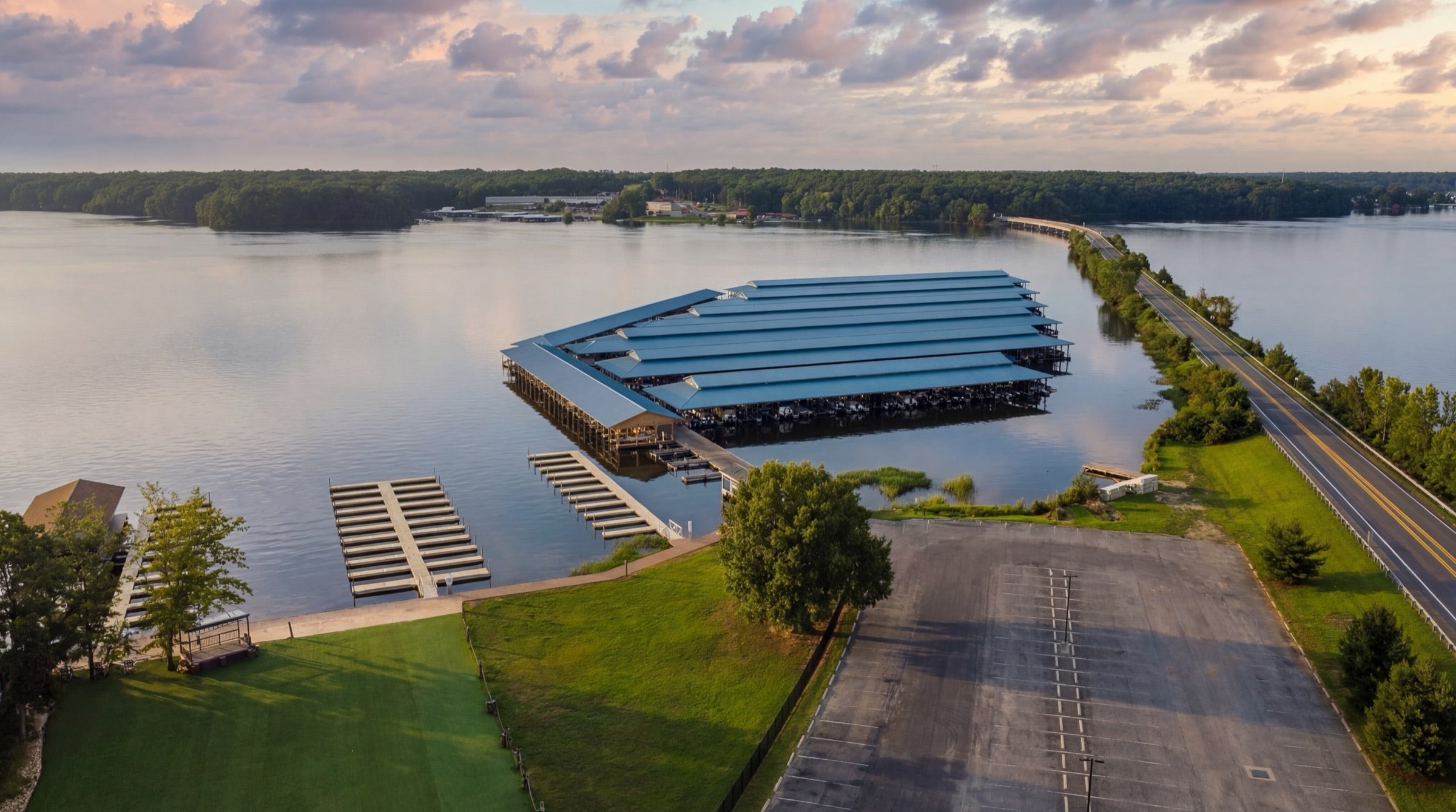Covered slips make lake days easier to enjoy.