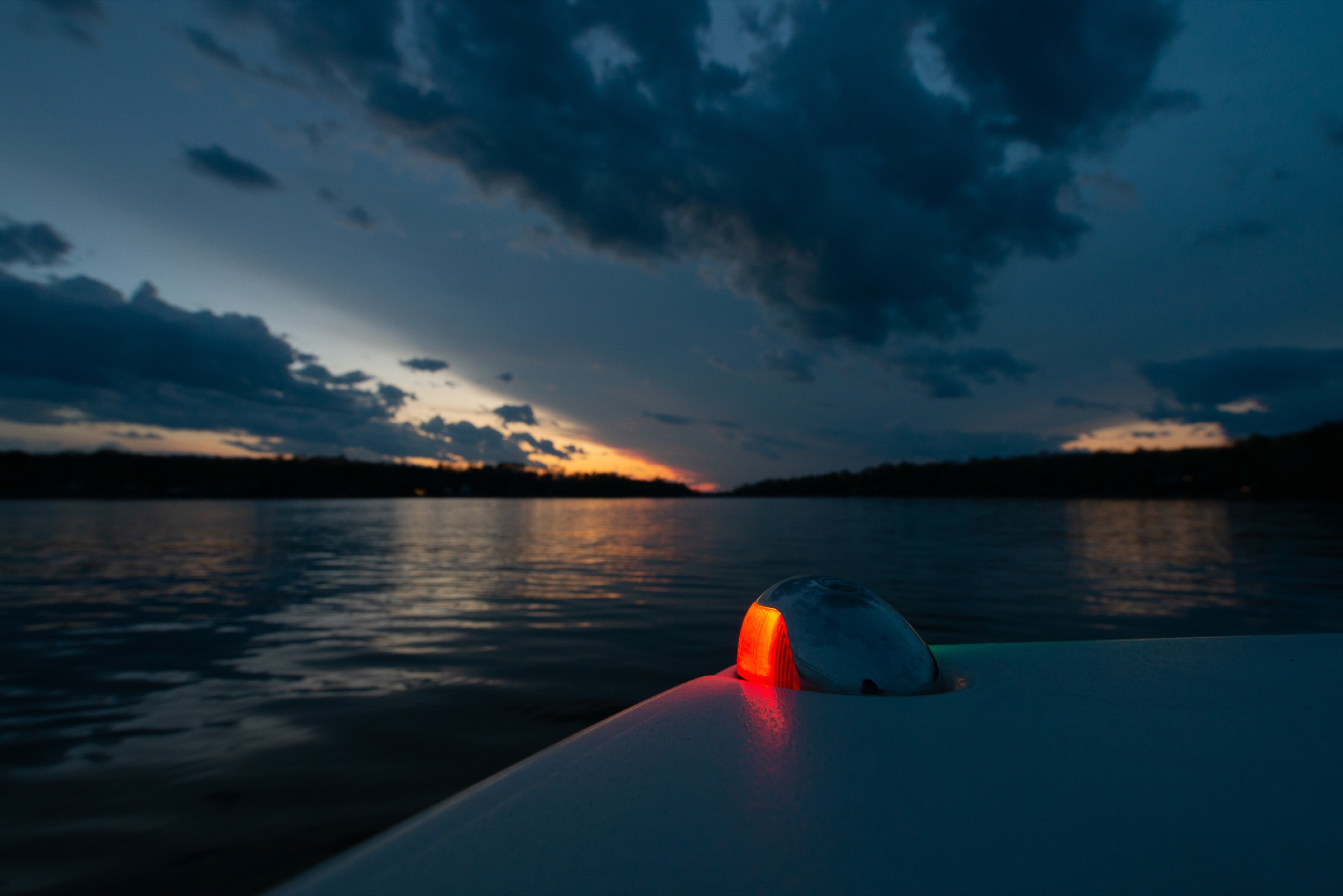 Boat navigation light at dusk